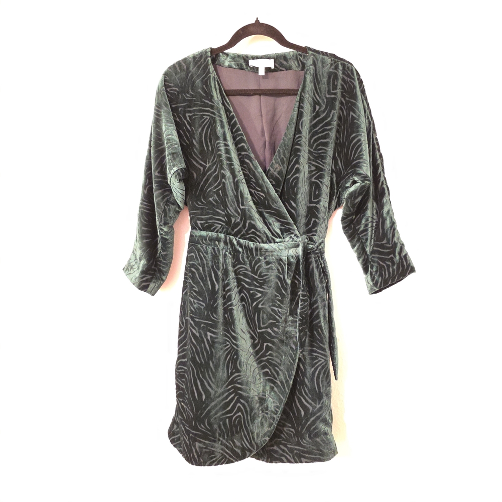 Velvet Wrap Dress - Dark Green